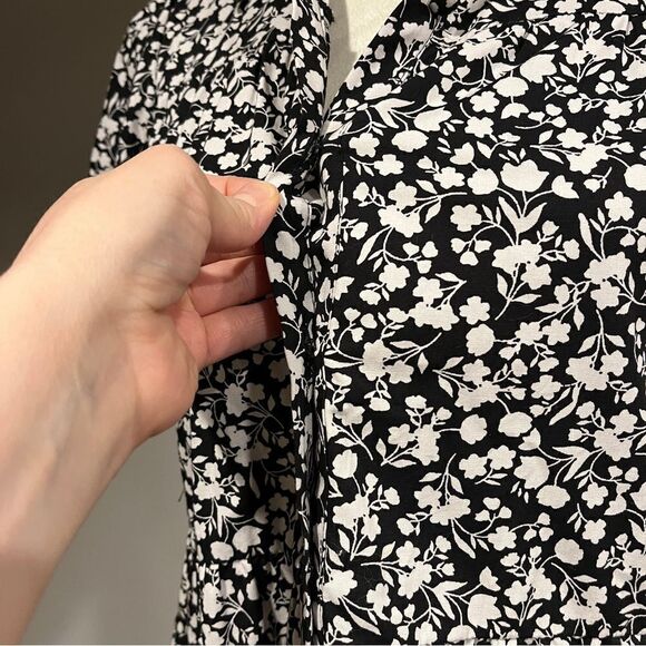 1. State Cotton Floral Puffed Sleeve Dress Black White Cottagecore Prairie - Picture 4 of 15